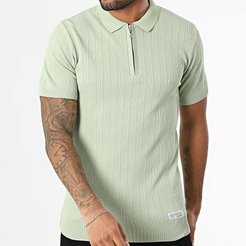 Mackten - Polo manica corta a coste con collo a zip 043 Verde chiaro