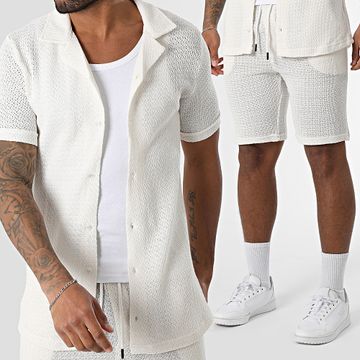 Mackten - Camicia a maniche corte e pantaloncini da jogging in maglia 563 Set beige chiaro