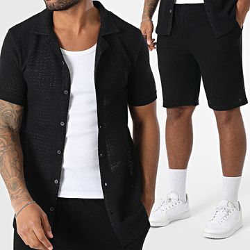 Mackten - 563 Set camicia nera a maniche corte e pantaloncini da jogging in maglia