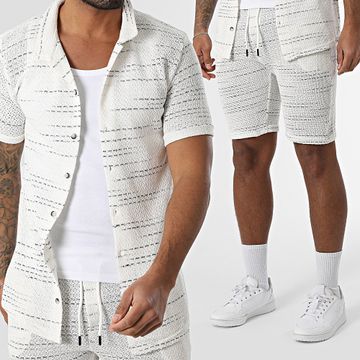 Mackten - Camicia a maniche corte e pantaloncini da jogging in maglia 559 Light Beige Navy Blue Set