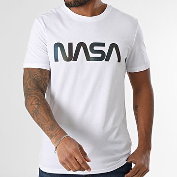 NASA - Maglietta Worm Logo Nero Rainbow Bianco Iridescente Riflettente
