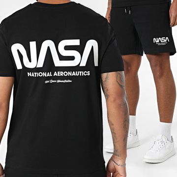 NASA - Set futuristico di maglietta bianca e nera e pantaloncini da jogging