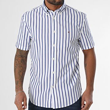 Tommy Hilfiger - Camicia a maniche corte Flex Popeline Stripes 7551 Bianco Blu Navy