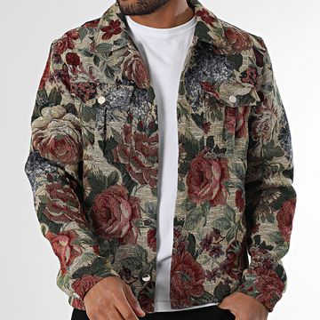 Frilivin - P85 Maglietta oversize floreale beige rosso verde