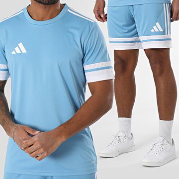 Adidas Sportswear - Set di maglietta e pantaloncini da jogging a righe JG5828 JH3407 Azzurro Bianco