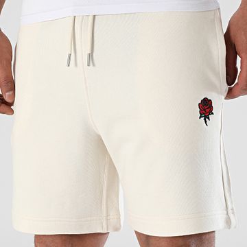 Luxury Lovers - Pantaloncini da jogging beige con ricamo di rose