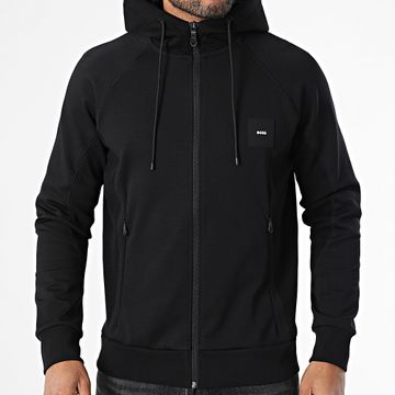 BOSS - Felpa con cappuccio e zip a costine 50537204 Nero
