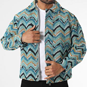 Frilivin - Q86 Giacca con zip Blu royal Verde chiaro Cammello