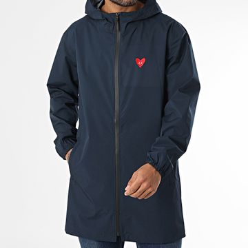 Luxury Lovers - Giacca a vento con cappuccio con ricamo a cuore blu navy