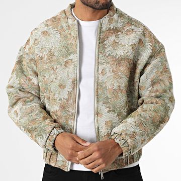 Frilivin - J90 Giacca con zip verde chiaro beige con fiori