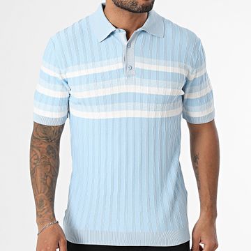 Classic Series - Polo manica corta a righe 011 azzurro bianco