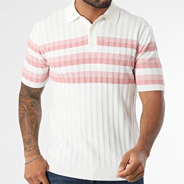 Classic Series - Polo manica corta a righe 011 bianco rosa