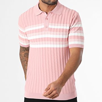 Classic Series - Polo manica corta a righe 011 rosa bianco