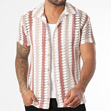 Classic Series - Camicia a maniche corte a righe 045 Ecrù Beige Rosso Mattone