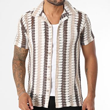 Classic Series - Camicia a maniche corte a righe 045 Ecru Beige Brown