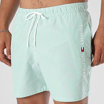 Tommy Hilfiger - Pantaloncini da bagno a righe con coulisse media 3265 Verde Bianco