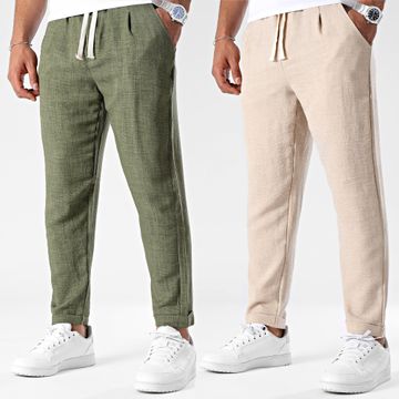 LBO - Set di 2 pantaloni effetto lino 2023 Beige Verde Khaki