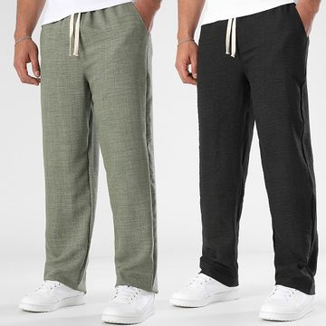LBO - Set di 2 pantaloni a gamba larga effetto lino 1841 1347 nero verde kaki