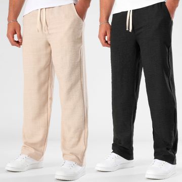 LBO - Set di 2 pantaloni a gamba larga effetto lino 1841 1842 nero beige