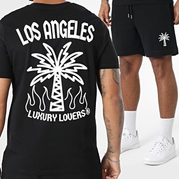 Luxury Lovers - Set di maglietta e pantaloncini da jogging Palm LA nero e bianco
