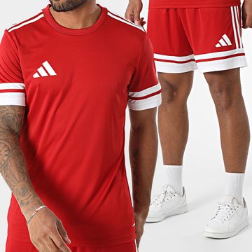 Adidas Sportswear - SQUA25 Maglia da jogging a righe e set di pantaloncini JE2601 JE7745 Rosso Bianco