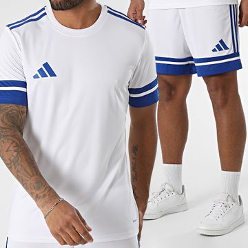 Adidas Sportswear - SQUA25 Jersey Banded Jogging Shorts and Tee Shirt Set JG5827 JH3409 Bianco Blu Reale
