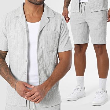 Zayne Paris  - Camicia a maniche corte e pantaloncini da jogging testurizzati 123 Set grigio chiaro