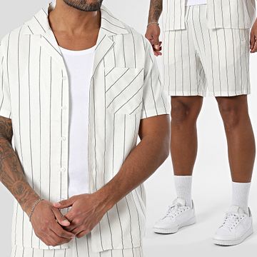 Zayne Paris  - Camicia a maniche corte e pantaloncini da jogging a righe 113 Set beige chiaro