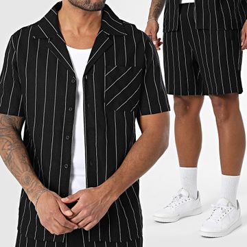 Zayne Paris  - 113 Set camicia a maniche corte e pantaloncini da jogging a righe nere
