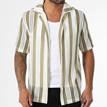 Frilivin - Camicia estiva a maniche corte traforata 118 Verde Khaki Beige chiaro