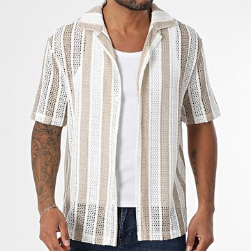 Frilivin - 118 Camicia estiva a maniche corte bianca beige traforata