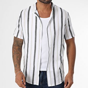 Frilivin - 103 Camicia a maniche corte a righe bianco nero beige
