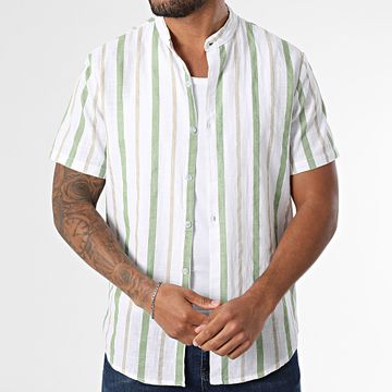 Frilivin - 103 Camicia a maniche corte a righe bianco verde beige