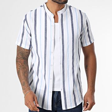 Frilivin - 103 Camicia a maniche corte a righe bianche, azzurre e marine