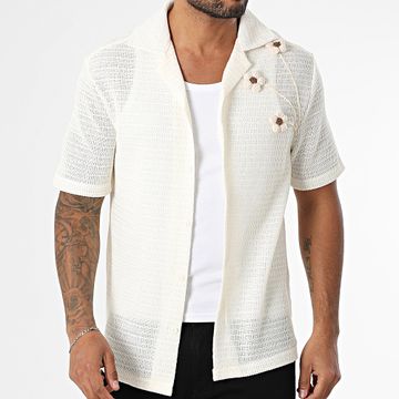 Frilivin - Camicia a maniche corte in rete 107 beige chiaro con fiori