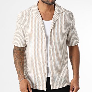 Frilivin - Camicia a maniche corte a righe 056 Bianco Beige