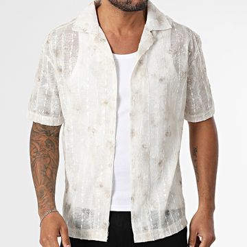 Frilivin - 110 Camicia a maniche corte beige chiné trasparente