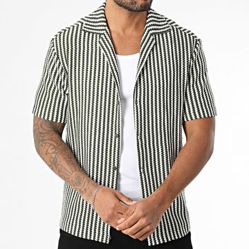 Frilivin - Camicia a maniche corte a righe 056 Bianco Verde Khaki