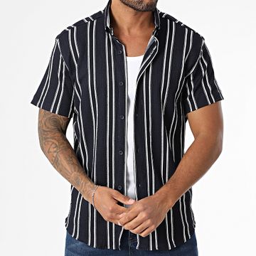 Classic Series - 011 Camicia a maniche corte a righe bianche e blu navy