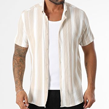 Classic Series - Camicia a maniche corte a righe 012 Beige Bianco