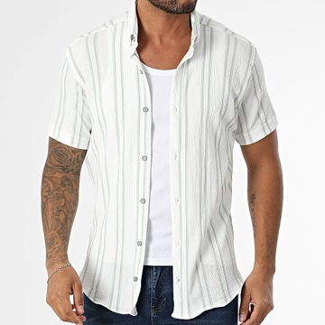 Classic Series - Camicia a maniche corte a righe 011 Bianco Verde chiaro