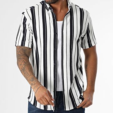 Classic Series - Camicia a maniche corte a righe 011 Bianco Blu Navy