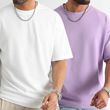 LBO - Set di 2 magliette testurizzate Waffle Large 2060 Bianco Viola