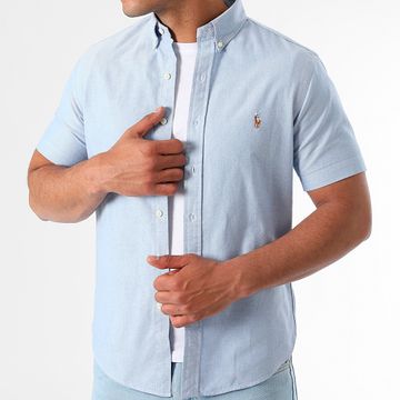 Polo Ralph Lauren - Camicia Slim Oxford a maniche corte Azzurro Heather