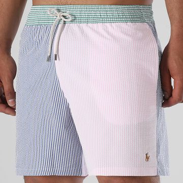 Polo Ralph Lauren - Pantaloncini da bagno Oxford Bianco Blu Rosa Verde