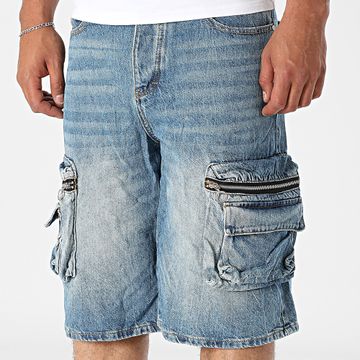 Uniplay - Pantaloncini Baggy Fit 80B Blue Denim Cargo Jean