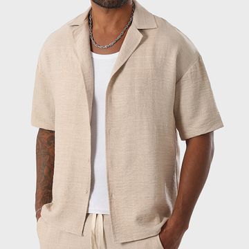 LBO - Camicia a maniche corte effetto lino Large 1520 Beige screziato