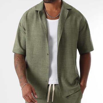 LBO - Camicia a maniche corte effetto lino Large 2064 Khaki Green