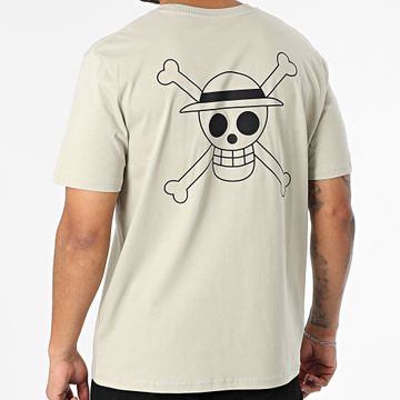 One Piece - Tee Shirt Oversize Large Mugiwara Big Back Beige Stone Black
