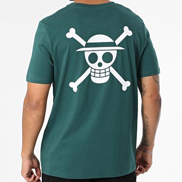 One Piece - Tee Shirt Oversize Large Mugiwara Big Back Verde Bottle White